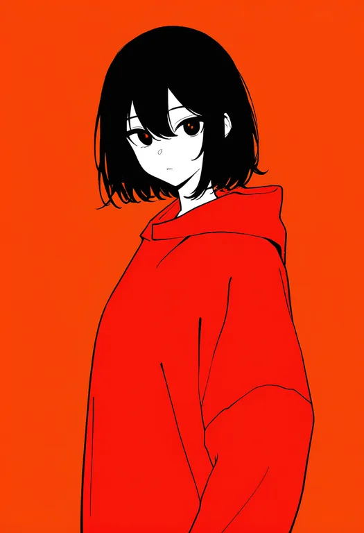 masterpiece, best quality, newest, absurdres, highres, safe, orange_shirt, 1girl, solo, simple_background — by k3scat, made with ComfyUI