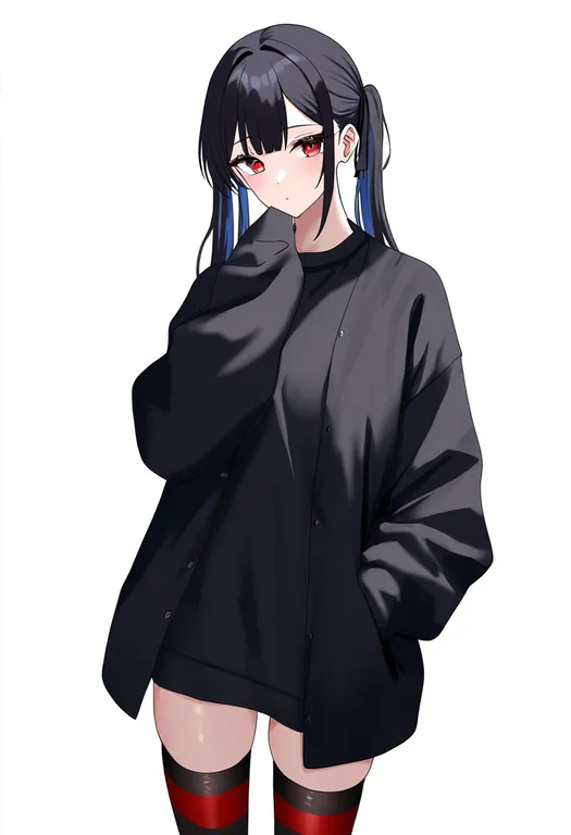masterpiece, best quality, newest, absurdres, highres, safe, two-tone_thighhighs, 1girl, solo, simple_background — by k3scat, made with ComfyUI