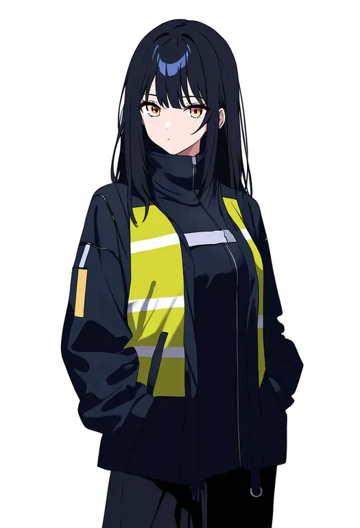 masterpiece, best quality, newest, absurdres, highres, safe, two-tone_vest, 1girl, solo, simple_background — by k3scat, made with ComfyUI