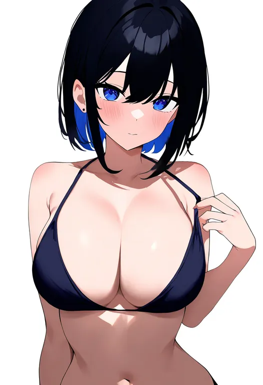 masterpiece, best quality, newest, absurdres, highres, safe, bikini_top_pull, 1girl, solo, simple_background — by k3scat, made with ComfyUI