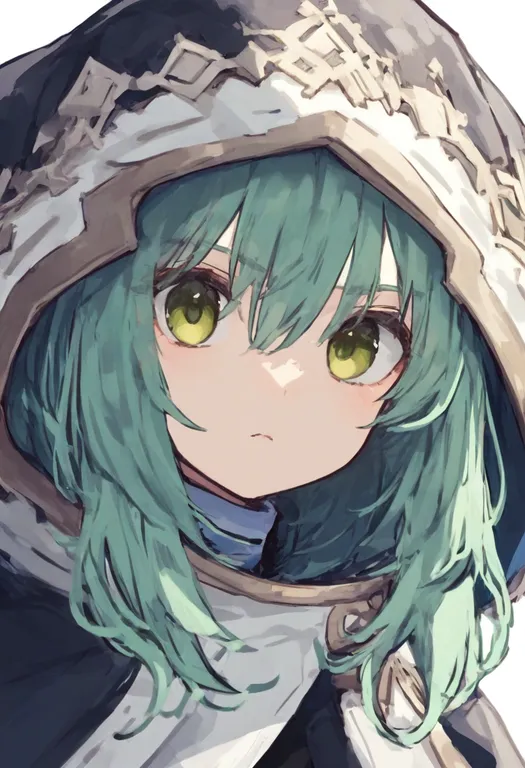 masterpiece, best quality, general, cloak, 1girl, solo, upper body, simple background — by k3scat, made with ComfyUI