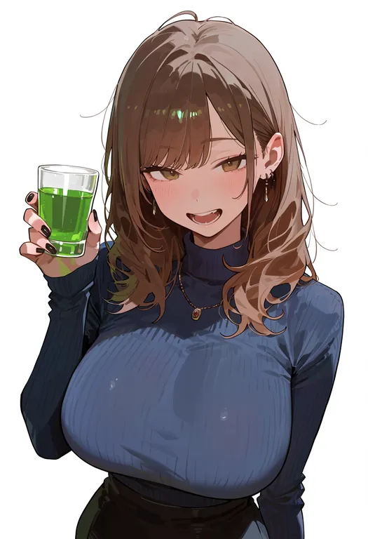 masterpiece, best quality, score_7, safe, shot glass, 1girl, solo, upper body, simple background — by k3scat, made with ComfyUI