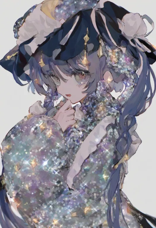 masterpiece, best quality, general, sequins, 1girl, solo, upper body, simple background — by k3scat, made with ComfyUI