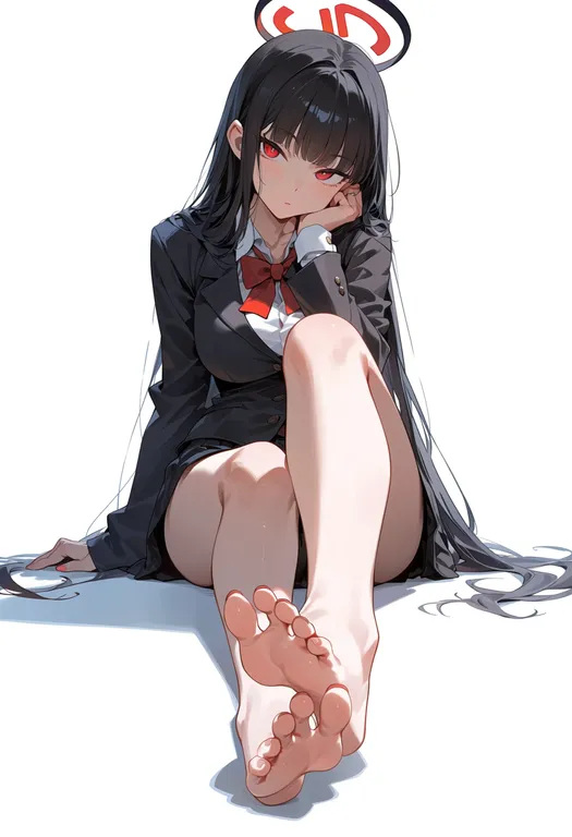 masterpiece, best quality, score_7, safe, single bare foot, 1girl, solo, simple background — by k3scat, made with ComfyUI