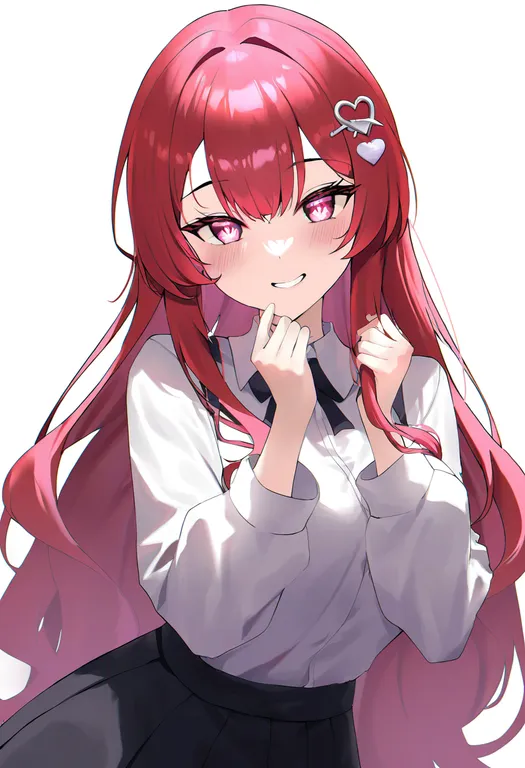masterpiece, best quality, newest, absurdres, highres, safe, heart_hair_ornament, 1girl, solo, simple_background — by k3scat, made with ComfyUI