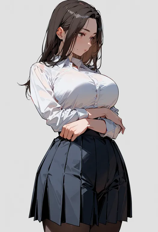 masterpiece, best quality, score_7, safe, arms around waist, 1girl, solo, simple background — by k3scat, made with ComfyUI