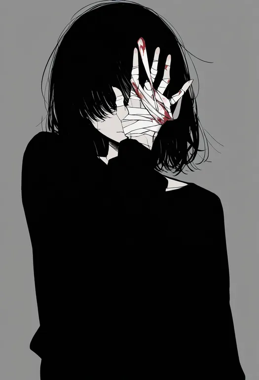 masterpiece, best quality, newest, absurdres, highres, safe, bandaged_fingers, 1girl, solo, simple_background — by k3scat, made with ComfyUI