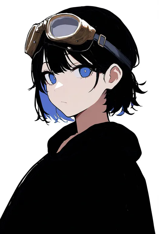 masterpiece, best quality, newest, absurdres, highres, safe, goggles_on_head, 1girl, solo, simple_background — by k3scat, made with ComfyUI