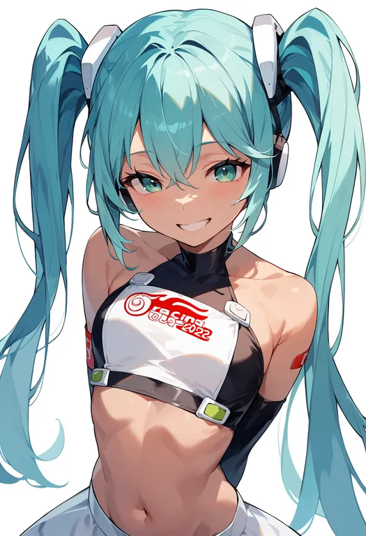 masterpiece, best quality, score_7, safe, racing miku (2022), solo, upper body, simple background — by k3scat, made with ComfyUI