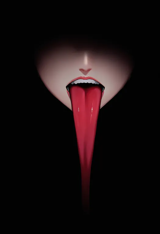 masterpiece, best quality, newest, absurdres, highres, safe, very_long_tongue, 1girl, solo, simple_background — by k3scat, made with ComfyUI
