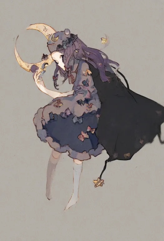 masterpiece, best quality, general, crescent moon, 1girl, solo, simple background — by k3scat, made with ComfyUI
