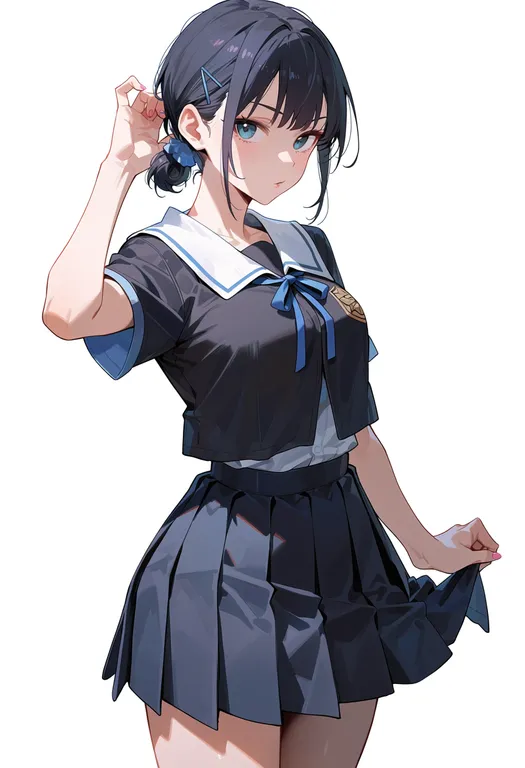 masterpiece, best quality, score_7, safe, shuuchiin academy school uniform, 1girl, solo, simple background — by k3scat, made with ComfyUI
