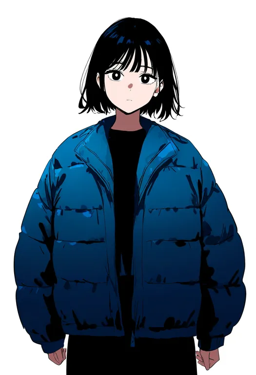 masterpiece, best quality, newest, absurdres, highres, safe, down_jacket, 1girl, solo, simple_background — by k3scat, made with ComfyUI
