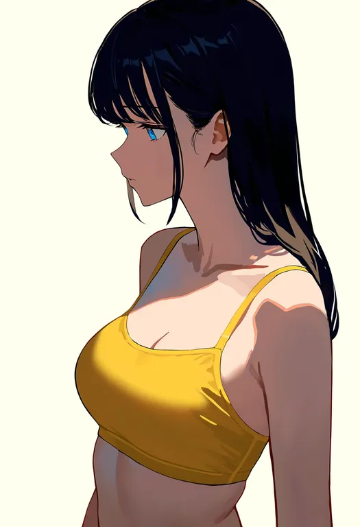 masterpiece, best quality, newest, absurdres, highres, safe, yellow_bra, 1girl, solo, simple_background — by k3scat, made with ComfyUI