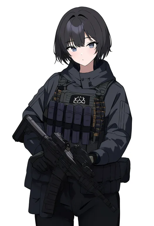 masterpiece, best quality, newest, absurdres, highres, safe, ammunition_pouch, 1girl, solo, simple_background — by k3scat, made with ComfyUI