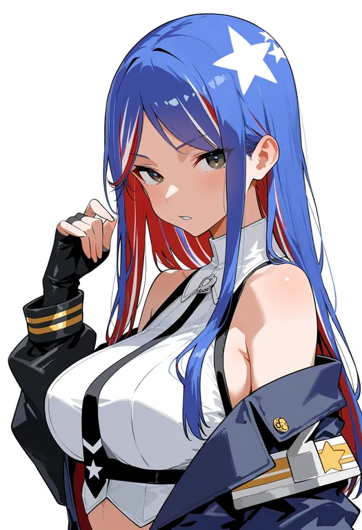 masterpiece, best quality, score_7, safe, south dakota (kancolle), solo, upper body, simple background — by k3scat, made with ComfyUI