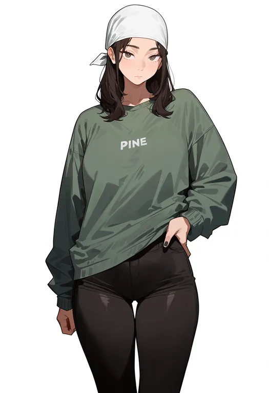 masterpiece, best quality, score_7, safe, white bandana, 1girl, solo, simple background — by k3scat, made with ComfyUI