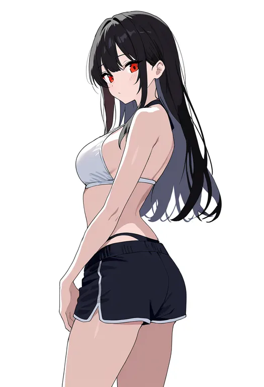 masterpiece, best quality, newest, absurdres, highres, safe, bikini_under_shorts, 1girl, solo, simple_background — by k3scat, made with ComfyUI
