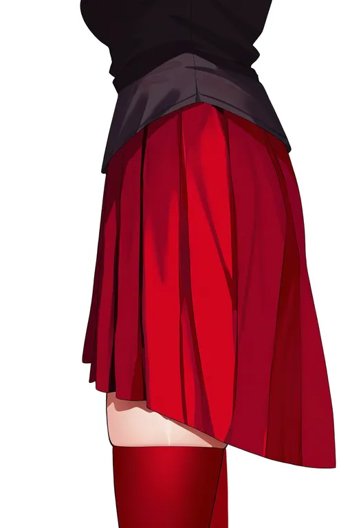 masterpiece, best quality, newest, absurdres, highres, safe, red_thighhighs, 1girl, solo, simple_background — by k3scat, made with ComfyUI