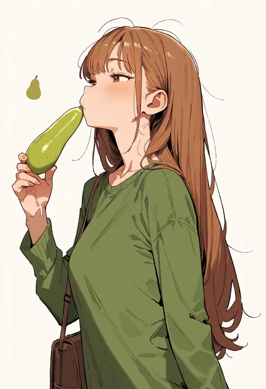 masterpiece, best quality, score_7, safe, pear, 1girl, solo, upper body, simple background — by k3scat, made with ComfyUI
