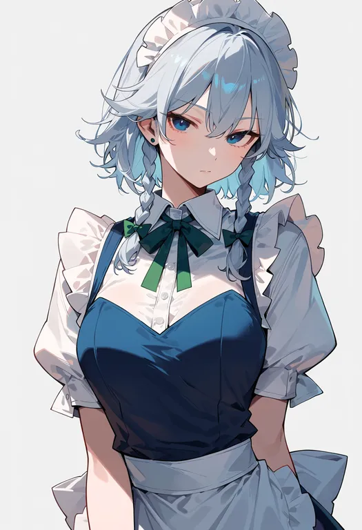 masterpiece, best quality, score_7, safe, izayoi sakuya, touhou, solo, upper body, simple background — by k3scat, made with ComfyUI