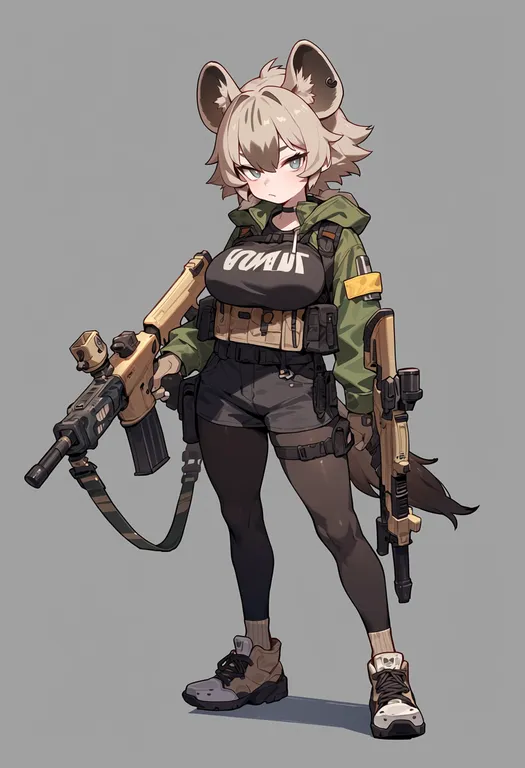 masterpiece, best quality, score_7, safe, hyena ears, 1girl, solo, simple background — by k3scat, made with ComfyUI