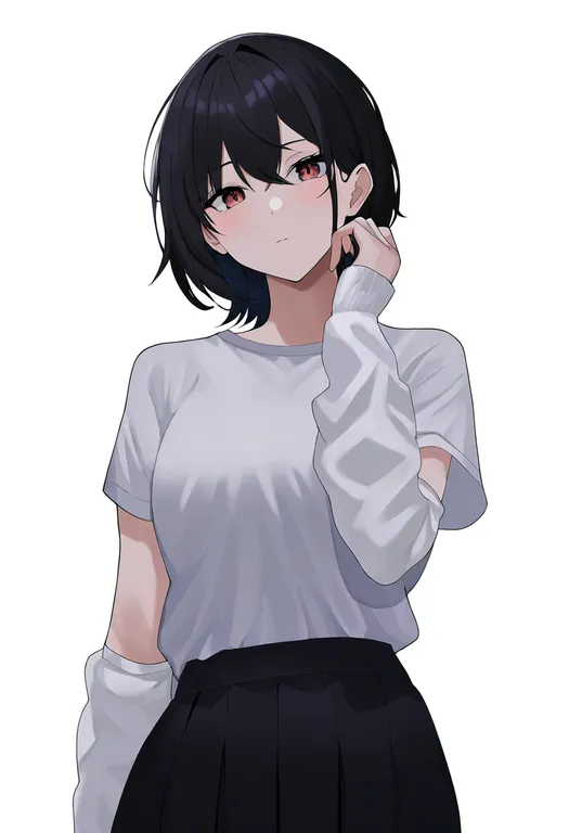 masterpiece, best quality, newest, absurdres, highres, safe, white_arm_warmers, 1girl, solo, simple_background — by k3scat, made with ComfyUI