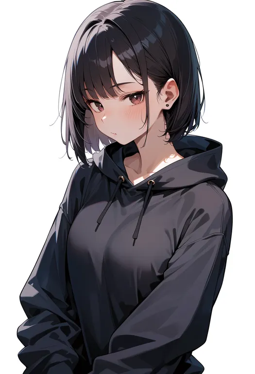 masterpiece, best quality, score_7, safe, hoodie, 1girl, solo, upper body, simple background — by k3scat, made with ComfyUI