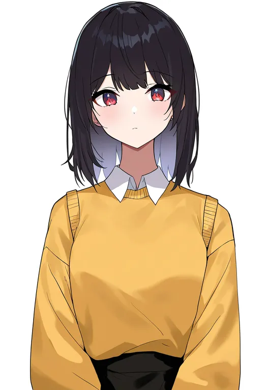 masterpiece, best quality, newest, absurdres, highres, safe, yellow_sweater_vest, 1girl, solo, simple_background — by k3scat, made with ComfyUI