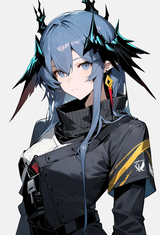 masterpiece, best quality, score_7, safe, logos (arknights), arknights, solo, upper body, simple background — by k3scat, made with ComfyUI