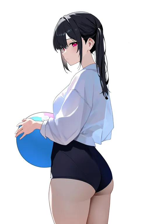 masterpiece, best quality, newest, absurdres, highres, safe, holding_beachball, 1girl, solo, simple_background — by k3scat, made with ComfyUI