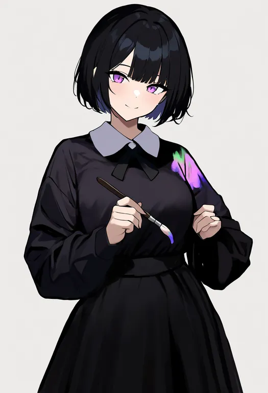 masterpiece, best quality, newest, absurdres, highres, safe, paintbrush, 1girl, solo, simple_background — by k3scat, made with ComfyUI