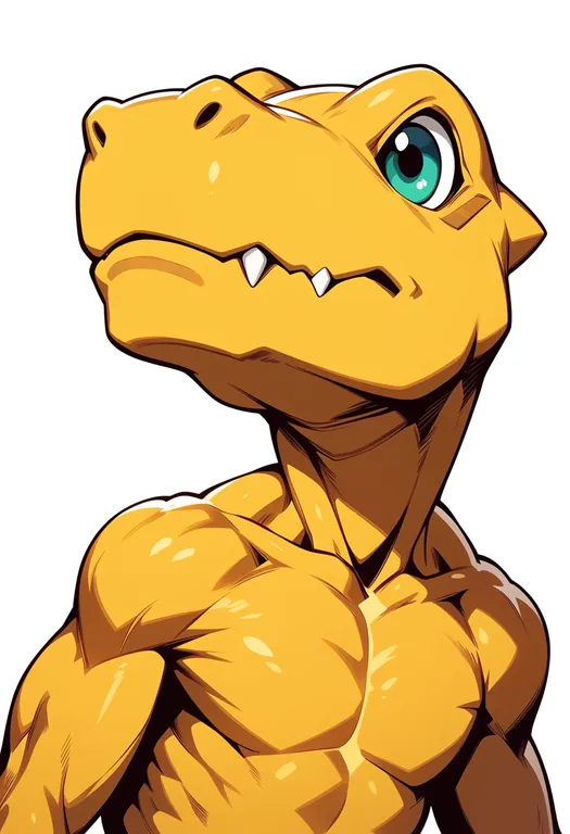 masterpiece, best quality, score_7, safe, agumon, solo, upper body, simple background — by k3scat, made with ComfyUI