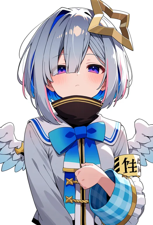 masterpiece, best quality, score_7, safe, amane kanata (1st costume), solo, upper body, simple background — by k3scat, made with ComfyUI