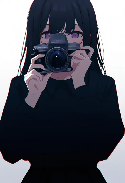 masterpiece, best quality, newest, absurdres, highres, safe, camera, 1girl, solo, simple_background — by k3scat, made with ComfyUI