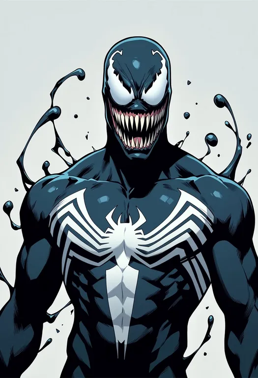 masterpiece, best quality, score_7, safe, venom (marvel), marvel, solo, upper body, simple background — by k3scat, made with ComfyUI