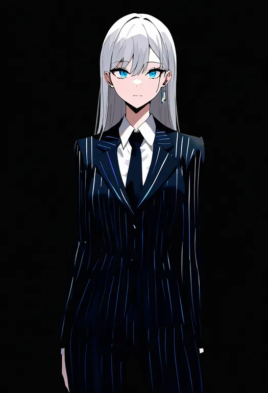 masterpiece, best quality, newest, absurdres, highres, safe, pinstripe_suit, 1girl, solo, simple_background — by k3scat, made with ComfyUI