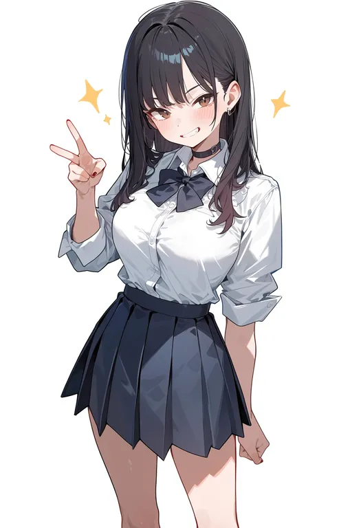 masterpiece, best quality, score_7, safe, skirt bow, 1girl, solo, simple background — by k3scat, made with ComfyUI