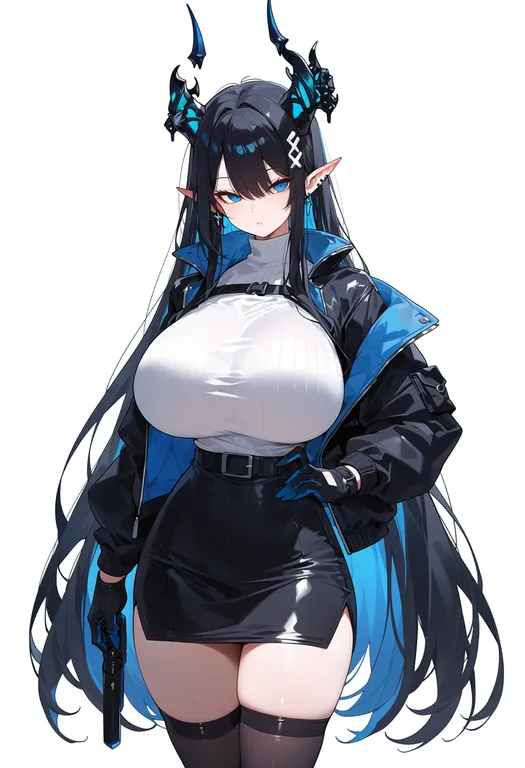 masterpiece, best quality, score_7, safe, gradient horns, 1girl, solo, simple background — by k3scat, made with ComfyUI