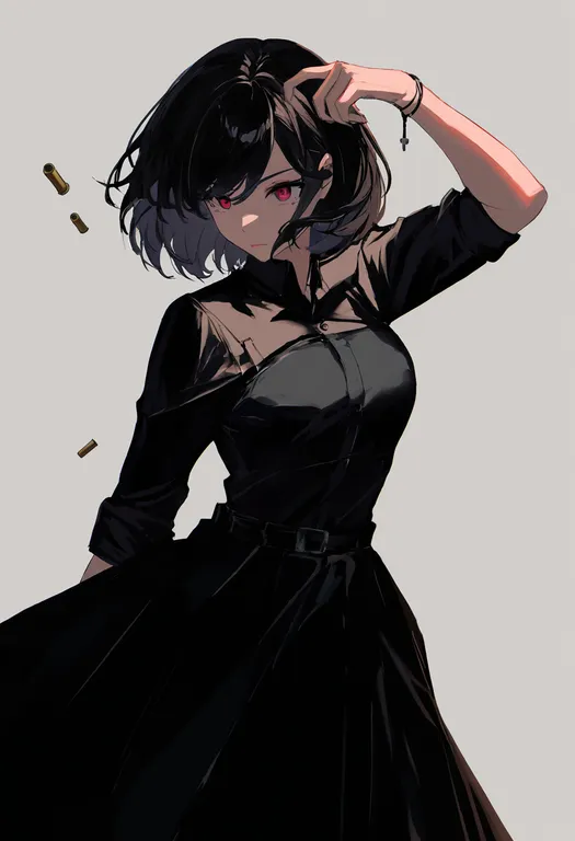 masterpiece, best quality, newest, absurdres, highres, safe, shell_casing, 1girl, solo, simple_background — by k3scat, made with ComfyUI