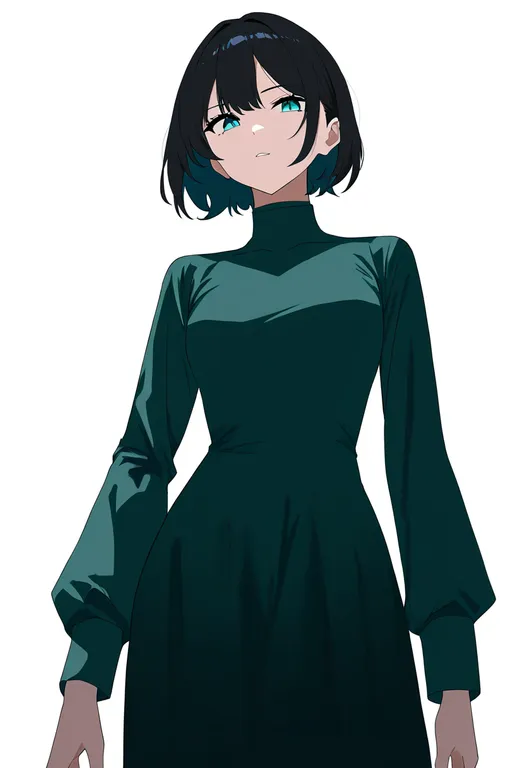 masterpiece, best quality, newest, absurdres, highres, safe, green_dress, 1girl, solo, simple_background — by k3scat, made with ComfyUI