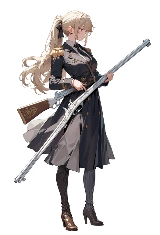 masterpiece, best quality, score_7, safe, magical musket, 1girl, solo, simple background — by k3scat, made with ComfyUI