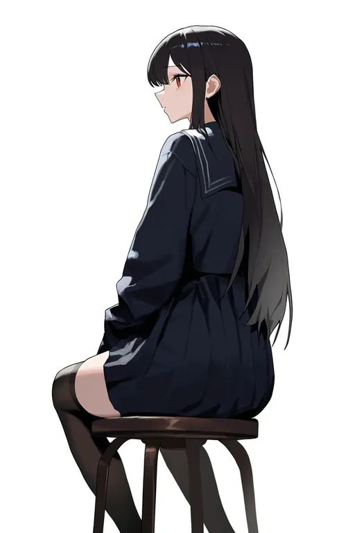 masterpiece, best quality, newest, absurdres, highres, safe, on_stool, 1girl, solo, simple_background — by k3scat, made with ComfyUI