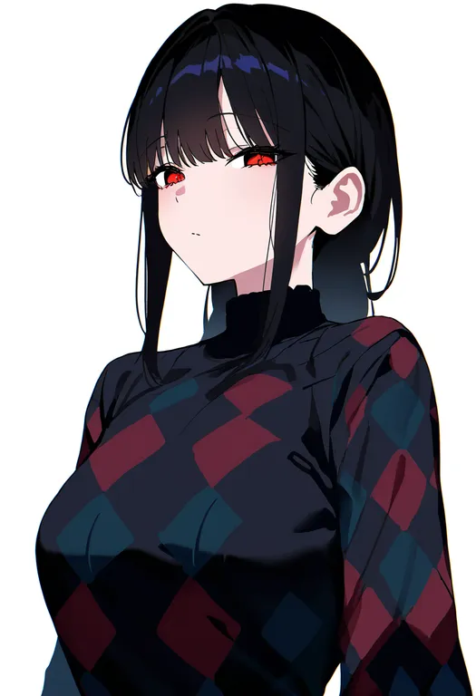 masterpiece, best quality, newest, absurdres, highres, safe, argyle_sweater, 1girl, solo, simple_background — by k3scat, made with ComfyUI