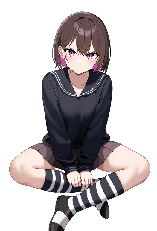 masterpiece, best quality, newest, absurdres, highres, safe, striped_socks, 1girl, solo, simple_background — by k3scat, made with ComfyUI