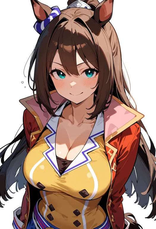 masterpiece, best quality, score_7, safe, el condor pasa (umamusume), umamusume, solo, upper body, simple background — by k3scat, made with ComfyUI