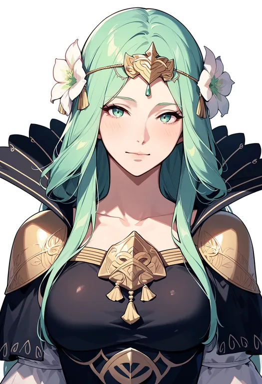 masterpiece, best quality, score_7, safe, rhea (fire emblem), fire emblem, solo, upper body, simple background — by k3scat, made with ComfyUI