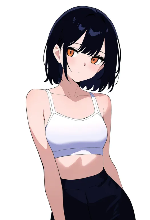masterpiece, best quality, newest, absurdres, highres, safe, white_sports_bra, 1girl, solo, simple_background — by k3scat, made with ComfyUI