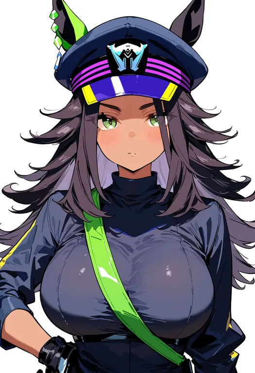 masterpiece, best quality, score_7, safe, fenomeno (umamusume), umamusume, solo, upper body, simple background — by k3scat, made with ComfyUI