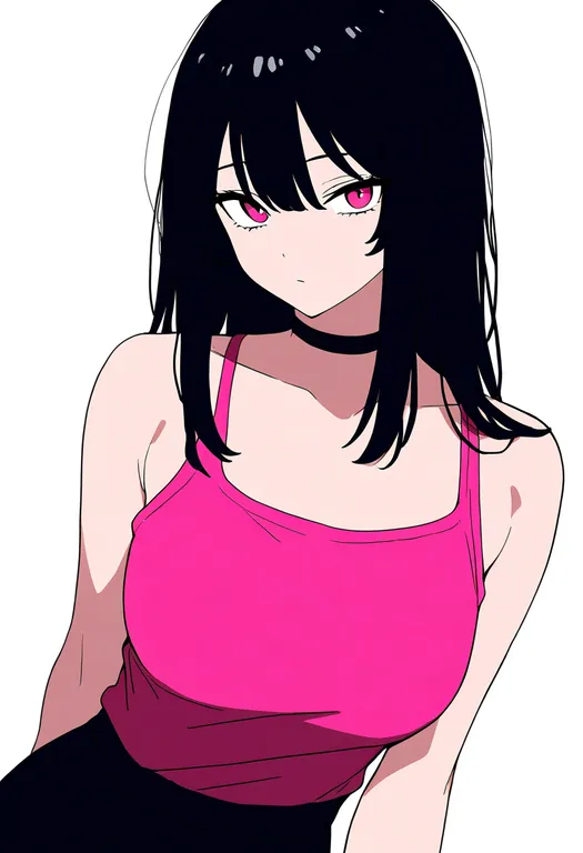 masterpiece, best quality, newest, absurdres, highres, safe, pink_tank_top, 1girl, solo, simple_background — by k3scat, made with ComfyUI